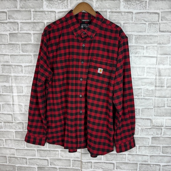 Carhartt Rugged Flex Buffalo Check Relaxed Fit Button up Flannel Shirt Mens XL - Picture 2 of 9